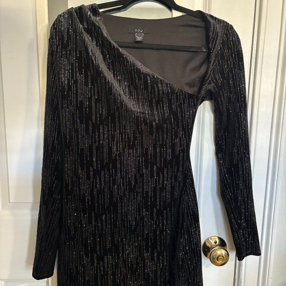 H:OURS long-sleeve black sparkly mini dress